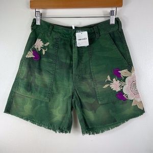 Free People Scout Camo‎ Embroidered Shorts